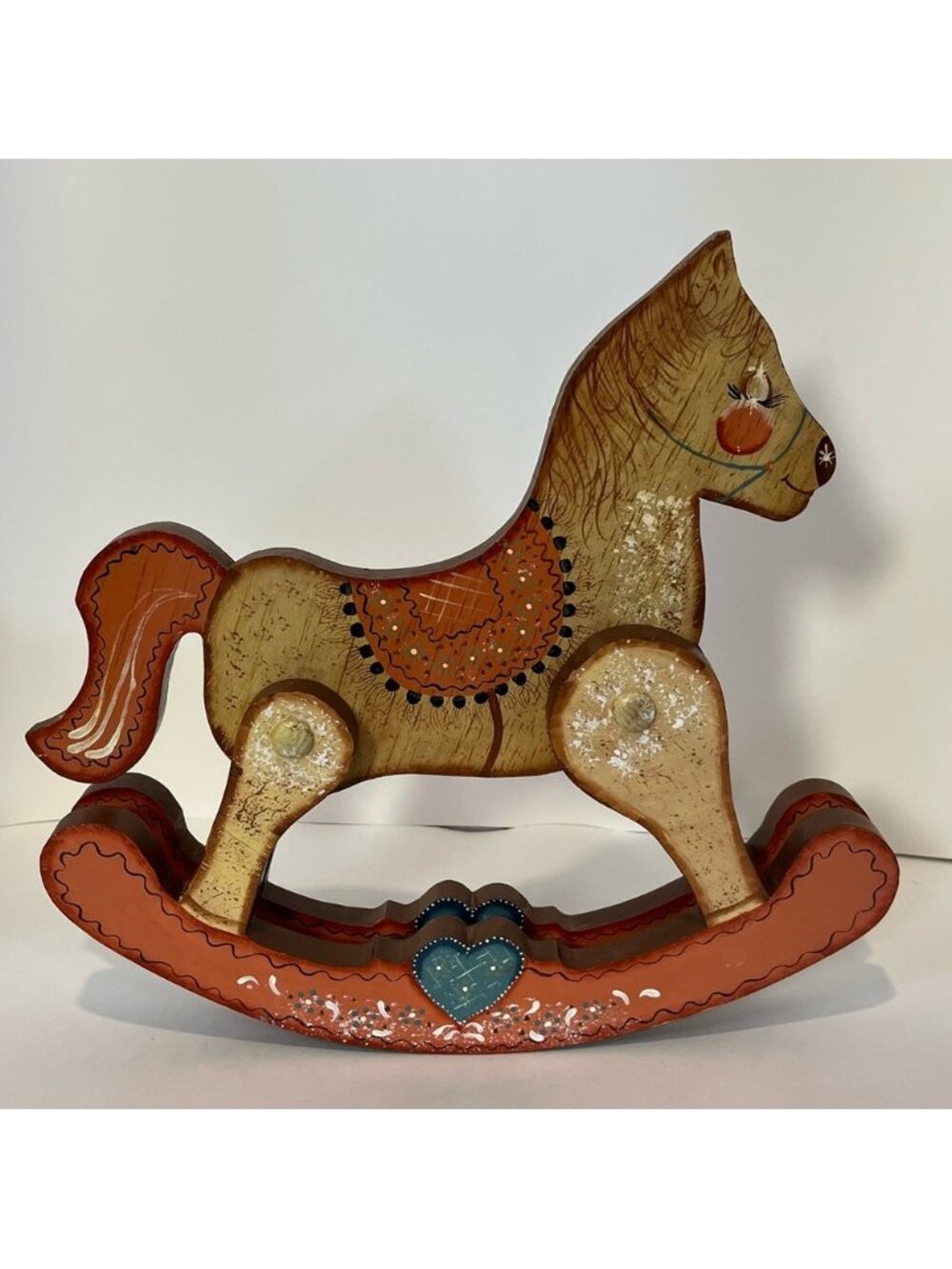 Vintage Wooden Rocking Horse Folk Art Handcrafted Toy